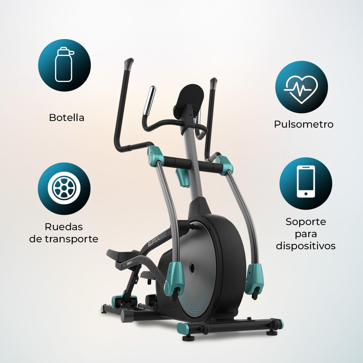 Cecotec Bicicleta Elíptica Drumfit Elliptical Eir Pro. Resistencia Magnética Regulable Con Motor, Volante Inercia 8-10 Kg, Monitor LCD, Soporte Dispositivos, Ruedas Transporte, Botella Y Portabotellas