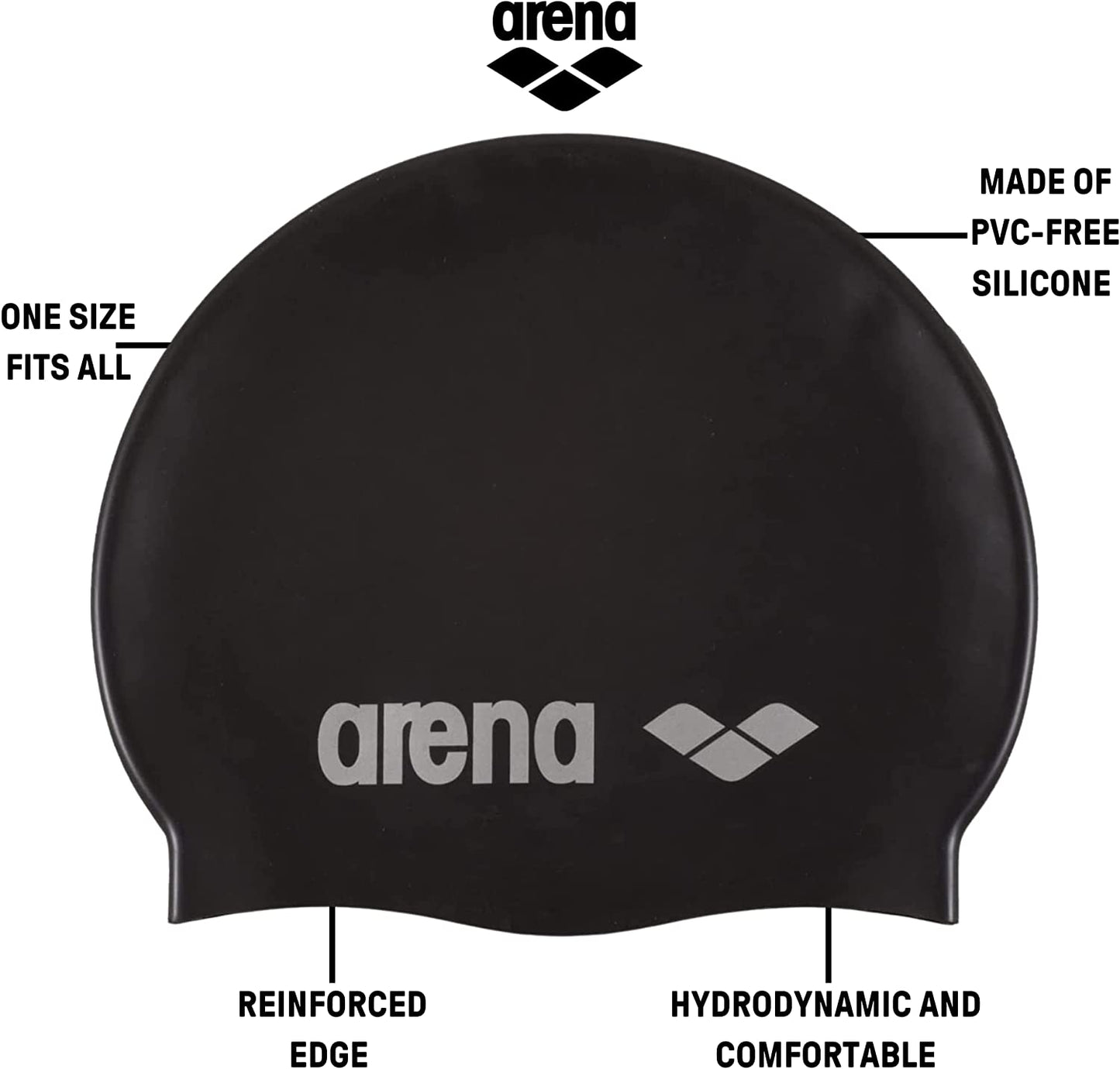 Arena Classic Silicone Gorro De Natación Unisex, Gorro De Natación Para Mujeres Y Hombres, Gorro De Natación Con Borde Reforzado, Gorro De Natación Suave Y Resistente