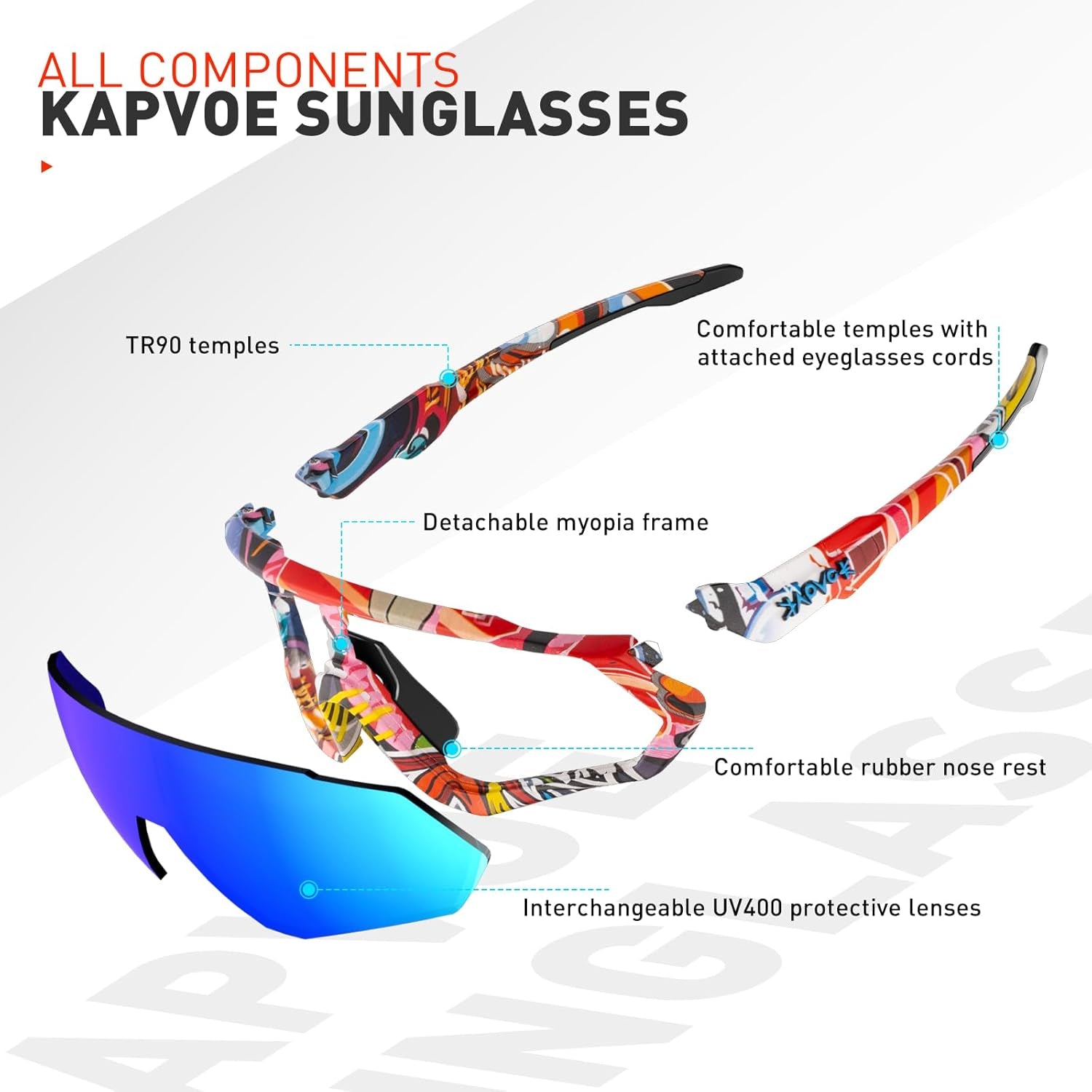 KAPVOE Gafas De Ciclismo Polarizadas Con 1 Lente O 5 Lentes Intercambiables TR90 Gafas De Sol Deportivas Mujeres Hombres