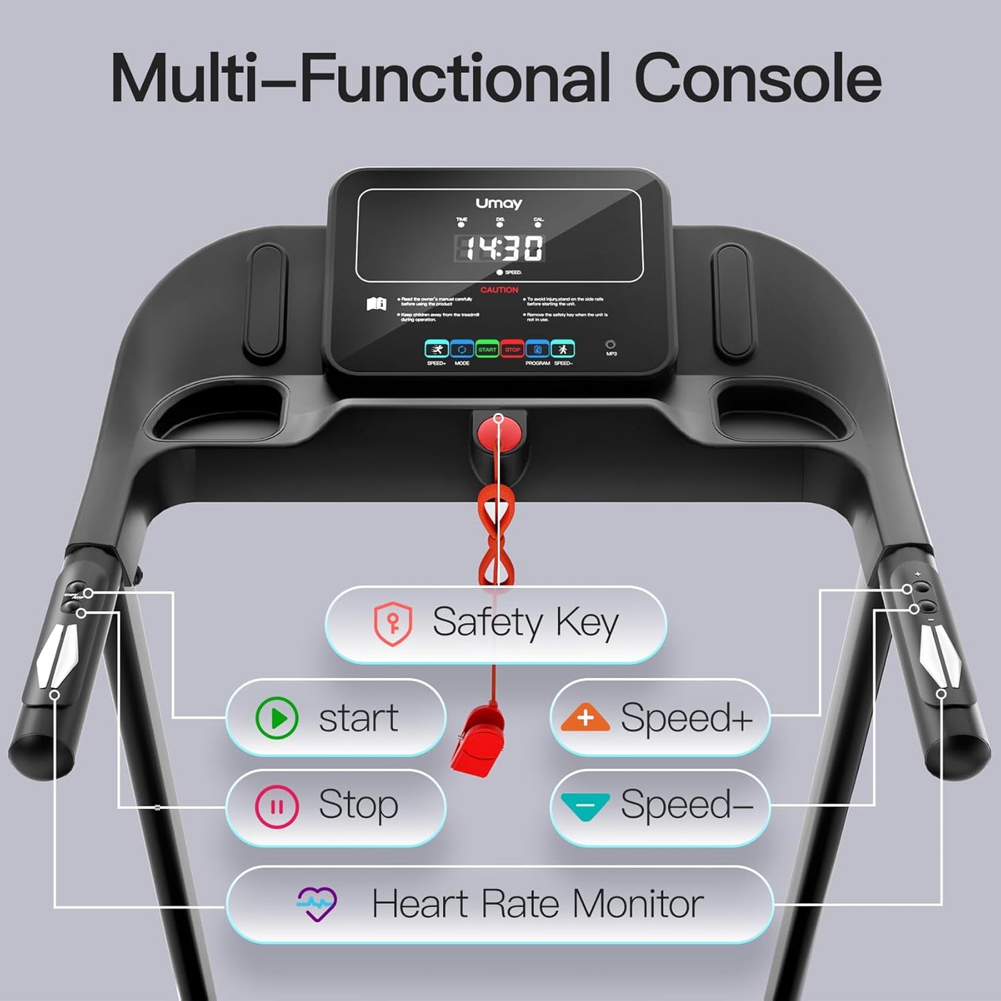 UMAY - Cinta De Correr Plegable De 14 Km/H, Cinta Eléctrica Plegable 3,0 HP/2200 W Con Monitor De Frecuencia Cardíaca, App Y Altavoz, Alfombrilla De Caminar Silenciosa Con 12 Programas, Carga Máxima