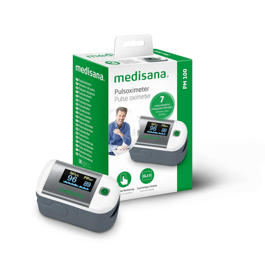 Medisana PM 100, Oxímetro De Pulso, Medición De La Saturación De Oxígeno En La Sangre, Oxímetro De Pulso Para El Dedo Con Pantalla OLED Y Funcionamiento De Un Solo Toque, 53 Gr