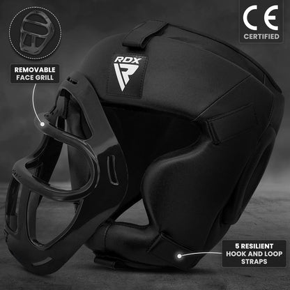 RDX Cascos Boxeo MMA Kick Boxing Entrenamiento, Maya Hide Cuero Headgear Con Rejilla Facial Extraíble, Profesional Casco Protector Para Muay Thai Sparring Grappling Taekwondo Karate, Hombre Mujere