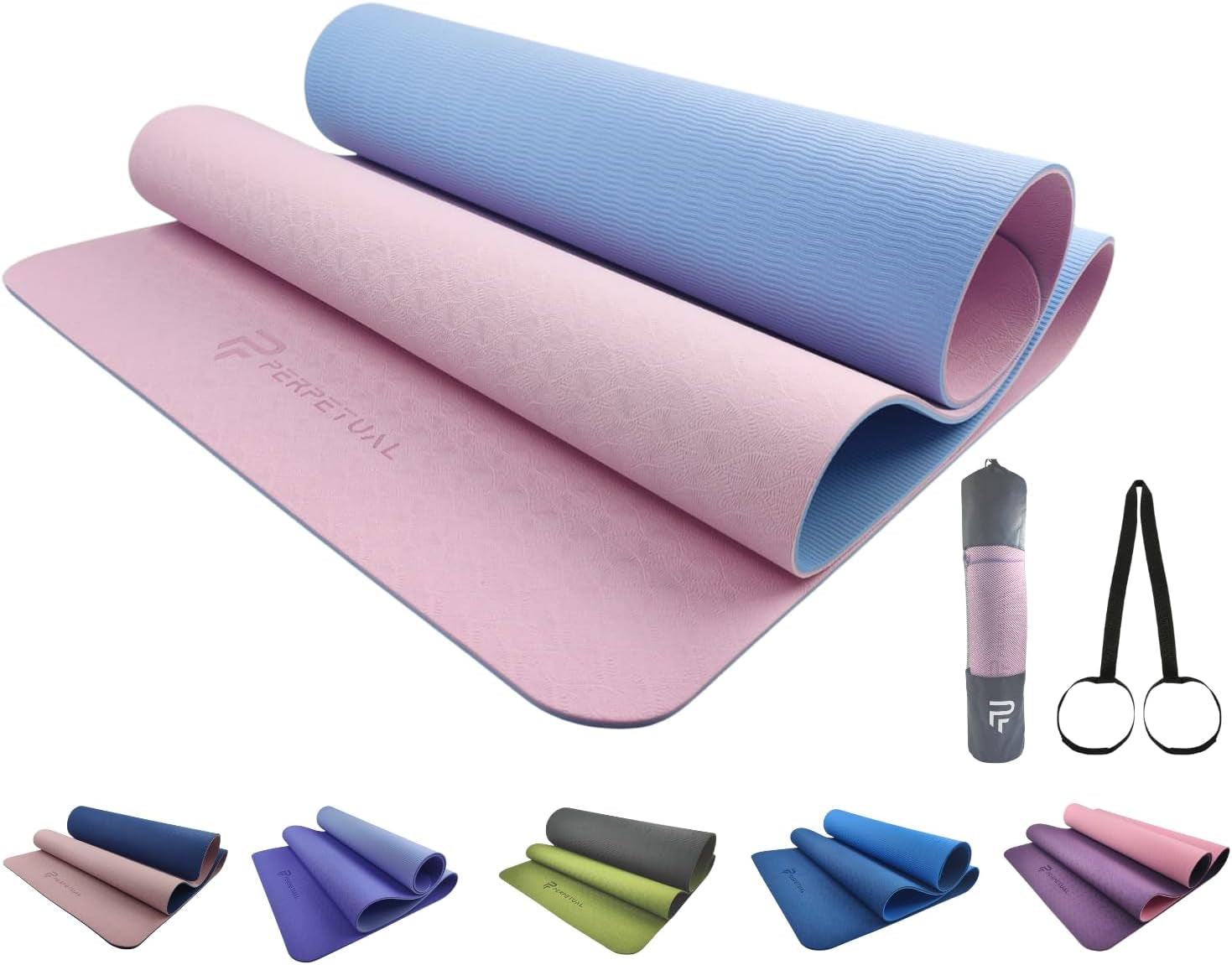 PERPETUAL® Esterilla De Yoga Y Pilates De 6Mm TPE - Mat Antideslizante - Con Correa Y Bolsa De Transporte - Colchoneta Gruesa Y Plegable - Hombre/Mujer - Fitness En Casa