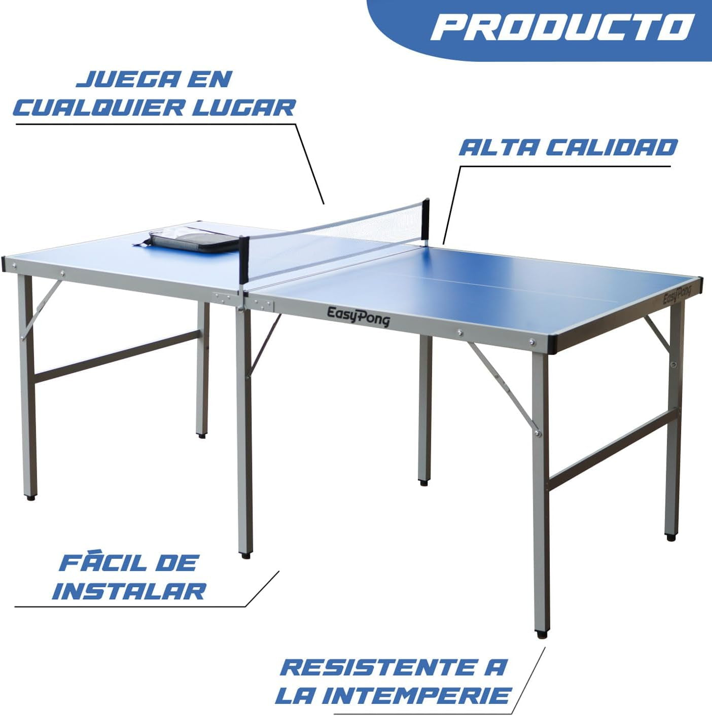 Easypong® | Mesa De Ping Pong Azul | 182X91Cm Fácil De Transportar | Estable | Ideal Para Exterior E Interior | 2 Raquetas + 4 Pelotas | Tenis De Mesa | 100% Diversión | Originalcup