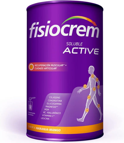 Fisiocrem Active Articulaciones Y Músculos | Colágeno Y Magnesio | Vitamina C | Condroitina Y Glucosamina | Mejora La Flexibilidad | Acido Hialurónico | Sabor Naranja | En Polvo | 480G