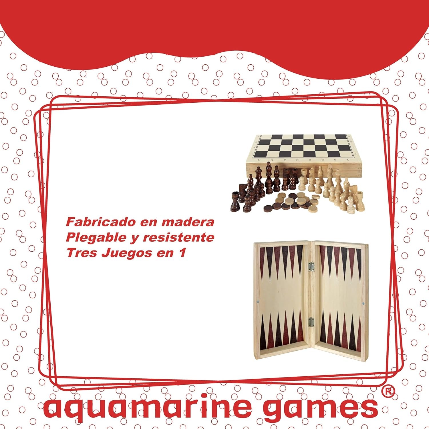 Aquamarine Games CP1070 - Ajedrez, Damas Y Backgammon En Estuche, 2 Jugadores