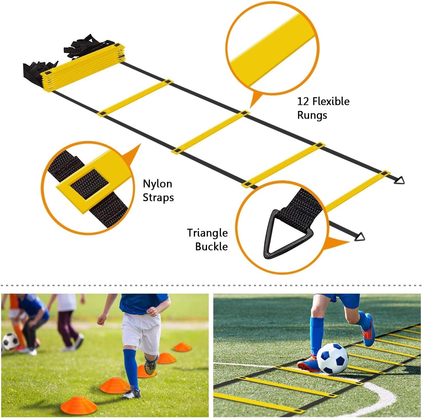 Kit Entrenamiento Futbol Niños Velocidad Y Agilidad De Fútbol Escalera De Agilidad Y Cono,Paracaídas Para Correr Con Resistencia,Cono Deportivo,Clavos Metálicos Y Bolsa De