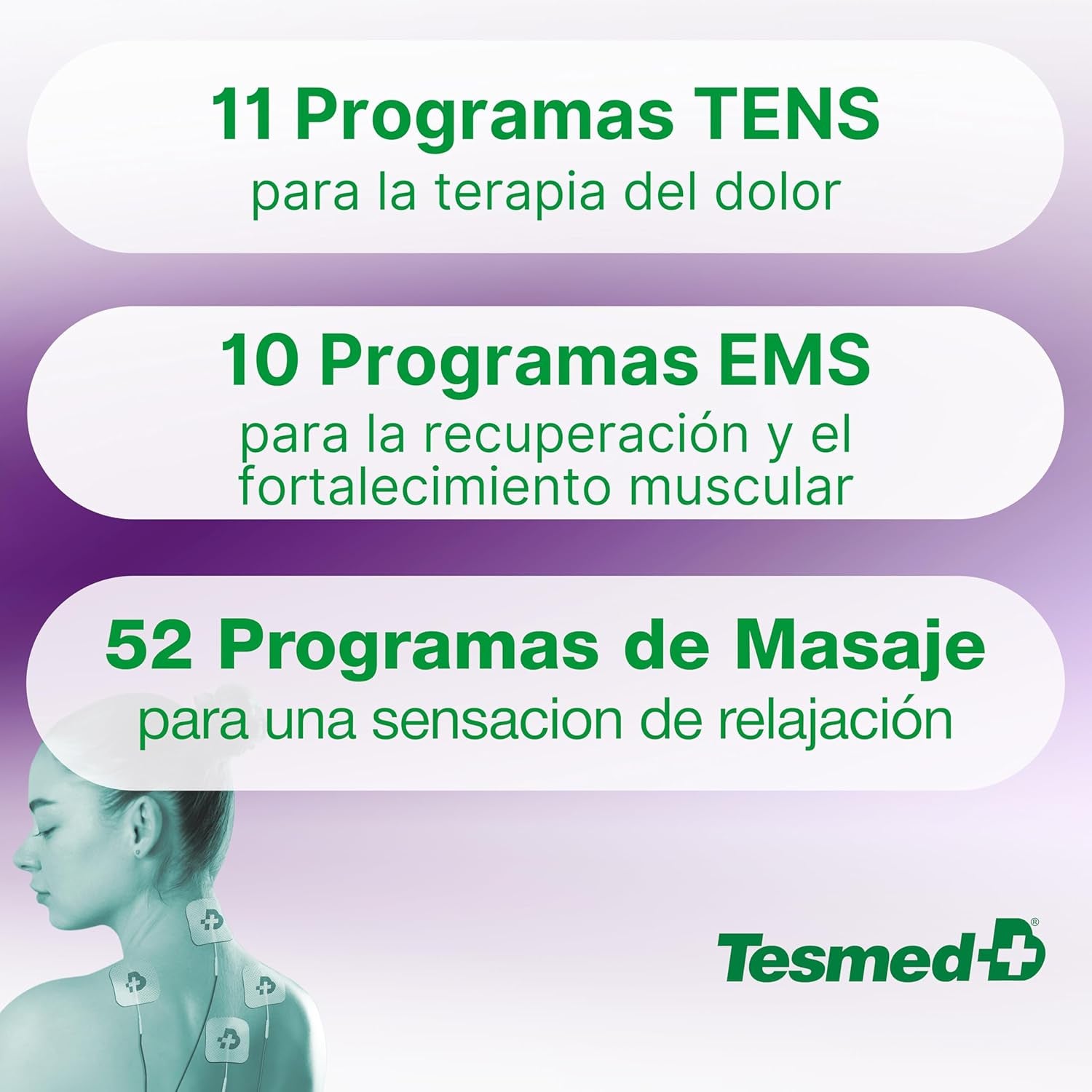 TESMED TE-880R plus Electroestimulador Muscular Recargable, EMS, TENS, Masaje - 73 Programas Incluidos 2 Personalizables - Funciona Con 8 Electrodos