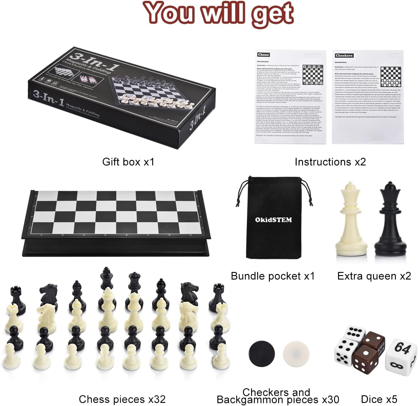 3-En-1 Magnético Ajedrez/Backgammon/Damas, Juego De Viaje Con Tablero Plegable