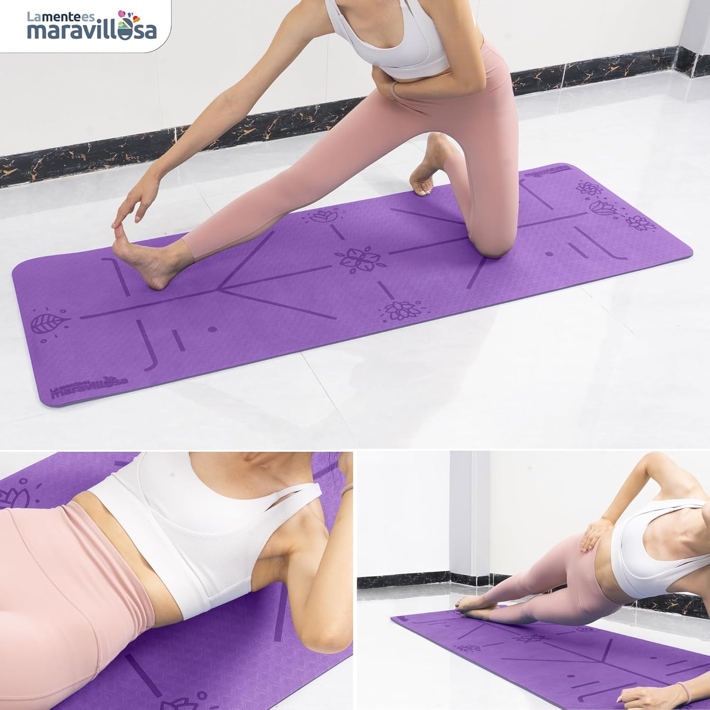 LA MENTE ES MARAVILLOSA - Esterilla De Yoga, Pilates Y Fitness【E-Book, Bolsa Y Correa De Hombro】Colchoneta Antideslizante TPE Para Deportes, Gimnasio En Casa | 183X61 Cm