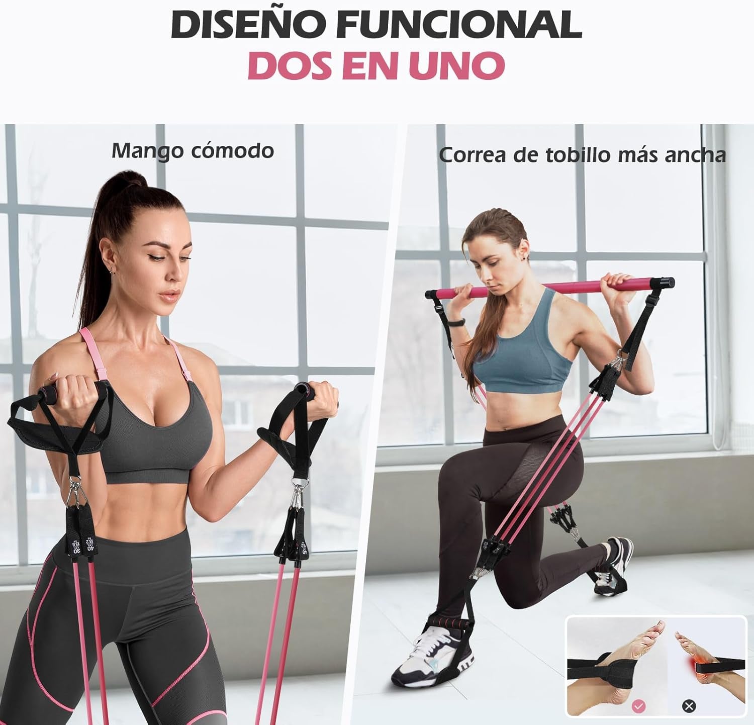 Barra De Pilates,  Barra Pilates Hecha De Hierro Con 4/6 Bandas Elástica De Resistencia De 20-180LBS / 30-240LBS / 50-360LBS, Fitness En Casa Para Mujer