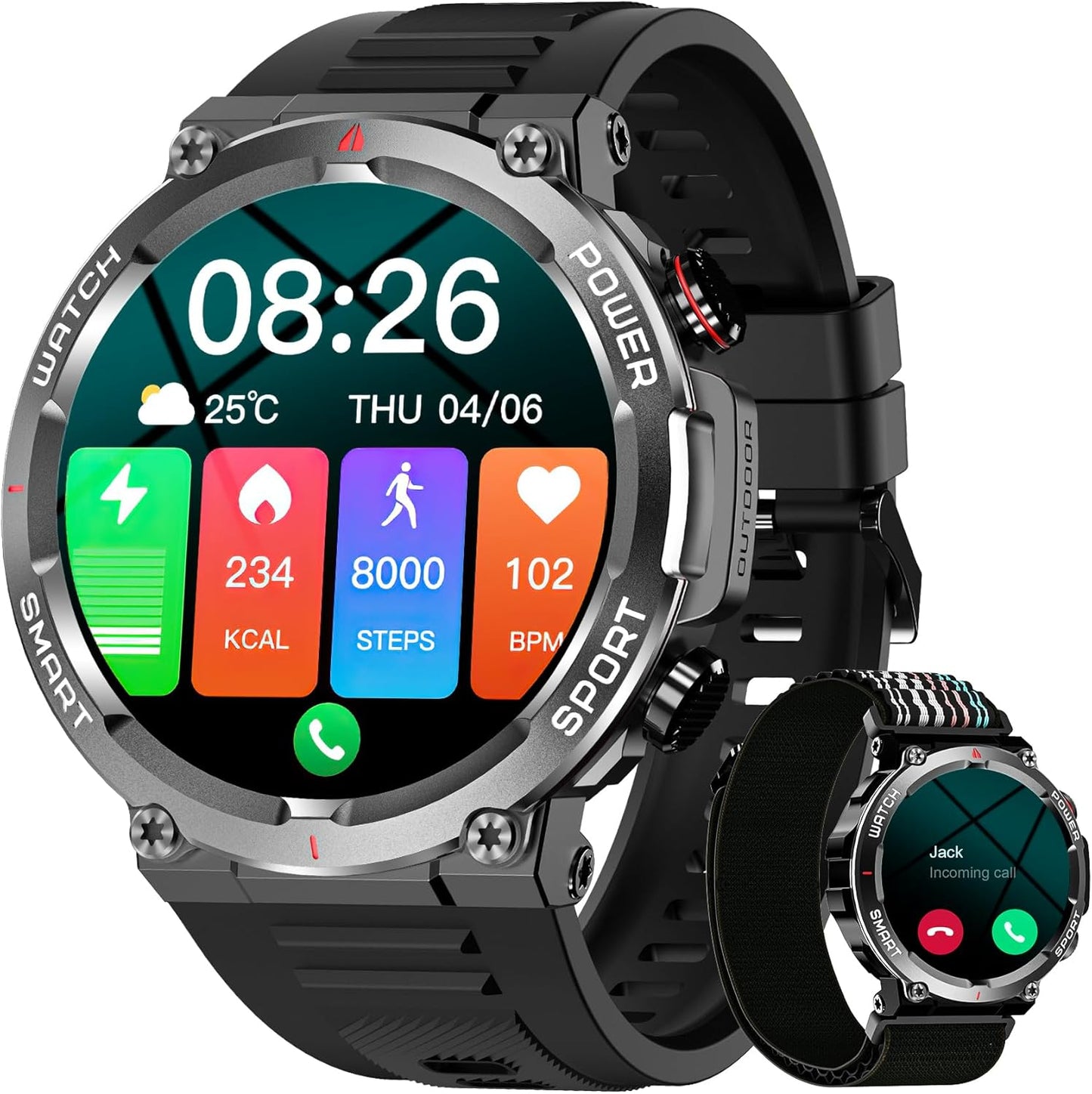 Blackview Reloj Inteligente Hombre - Llamadas Bluetooth, 1,39" Smartwatch Con Pulsómetro/Oxímetro (Spo2)/Monitor De Sueño/Podómetro, 100 Modos Deportivos Pulsera Actividad Para Android Ios (2 Correas)