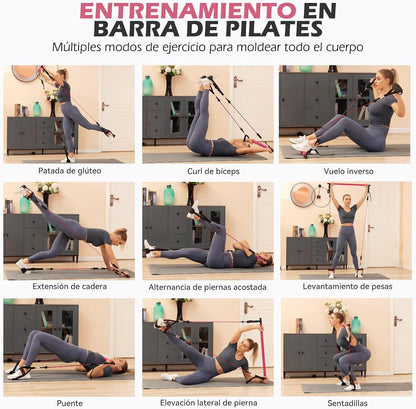 Barra De Pilates,  Barra Pilates Hecha De Hierro Con 4/6 Bandas Elástica De Resistencia De 20-180LBS / 30-240LBS / 50-360LBS, Fitness En Casa Para Mujer