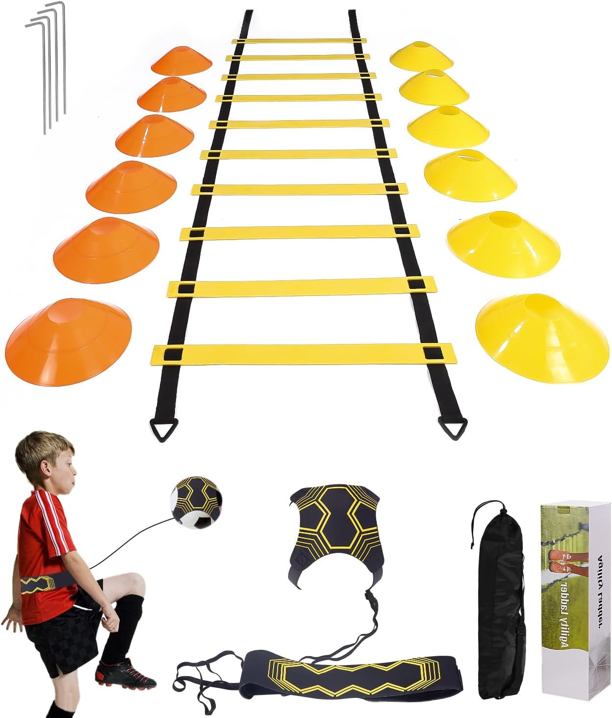 Speed ​​Agility Training Kit Para Agilidad,Escalera De Agilidad 6M,12 Conos Deportivos Y Entrenador De Patadas De Fútbol,Equipo De Entrenamiento De Fútbol Para Niños Y Adultos