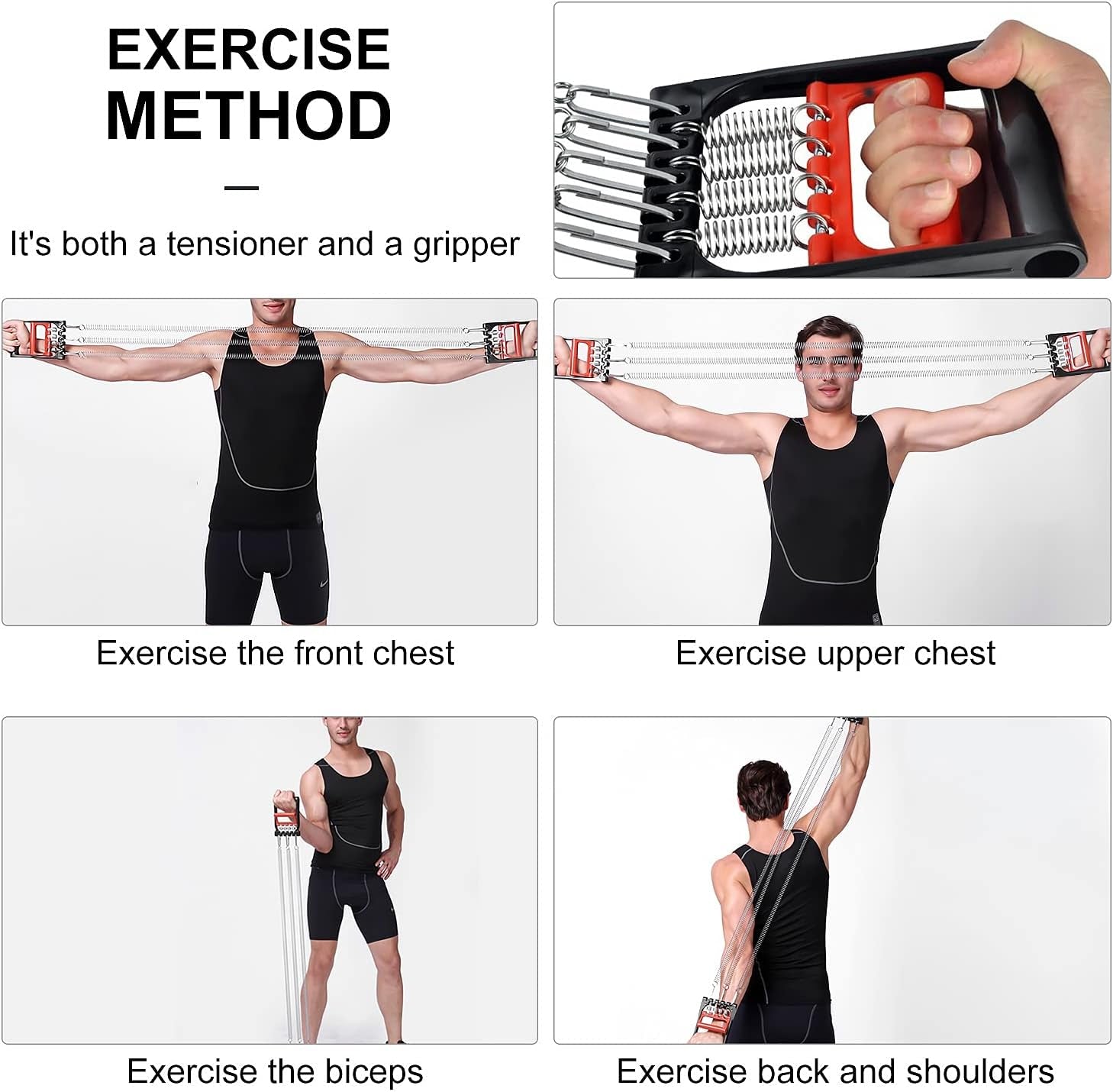 DBREAKS Extensores De Pecho Para Fitness, Músculo Extensor Ajustable, Ejercitador Tensores Musculacion, Extensor Para Musculació, Con 5 Bandas Removibles De Resistencia, Para Entrenamiento Y Físico