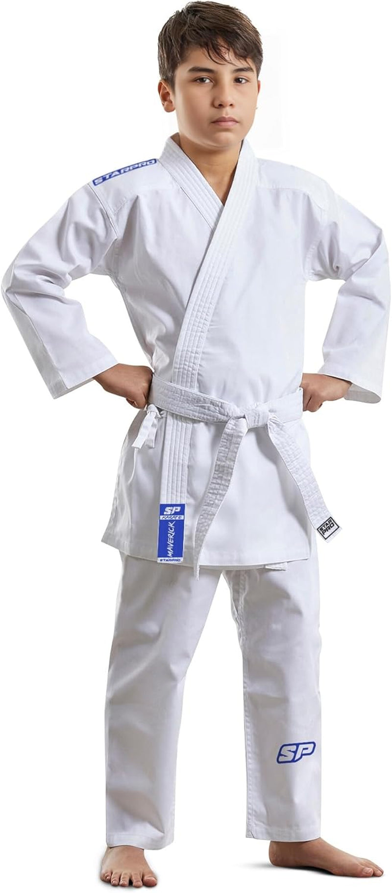 Starpro Karate Gi - Uniforme Profesional Para Entrenamiento Y Competición - Kimono Karate De Algodón Ligero Blanco Con Cinturón - Hombres Mujeres Y Niños - 110-190 Cm - Brillante Blanco