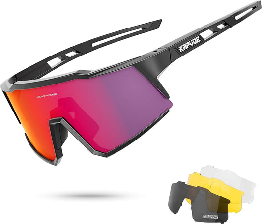 KAPVOE Gafas De Ciclismo Polarizadas Con 1 Lente O 4 Lentes Intercambiables TR90 Gafas De Sol Deportivas Mujeres Hombres