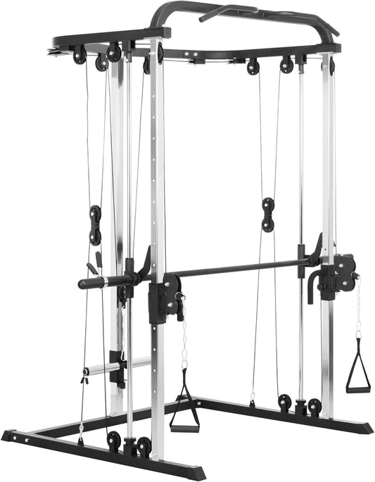 SPORTNOW Smith Machine Multiestación De Musculación Máquina Multifunción De Musculación Con Soporte Para Sentadillas Y Barra Para Pesas Para Entrenamiento Fitness En Hogar Negro