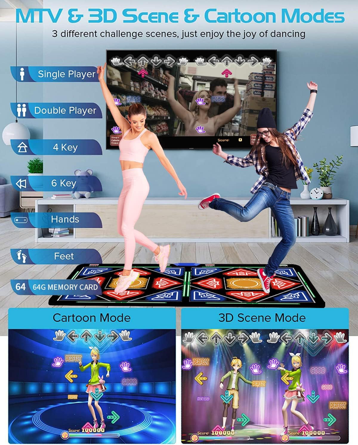 Esterilla De Baile Electrónica Con Cámara, Tarjeta De Memoria 64G, Contiene 1030 Juegos, 81 Videos Musicales Y 650 Canciones, Un Regalo De Lujo Para Niños O Niñas, Adecuado Para Televisores