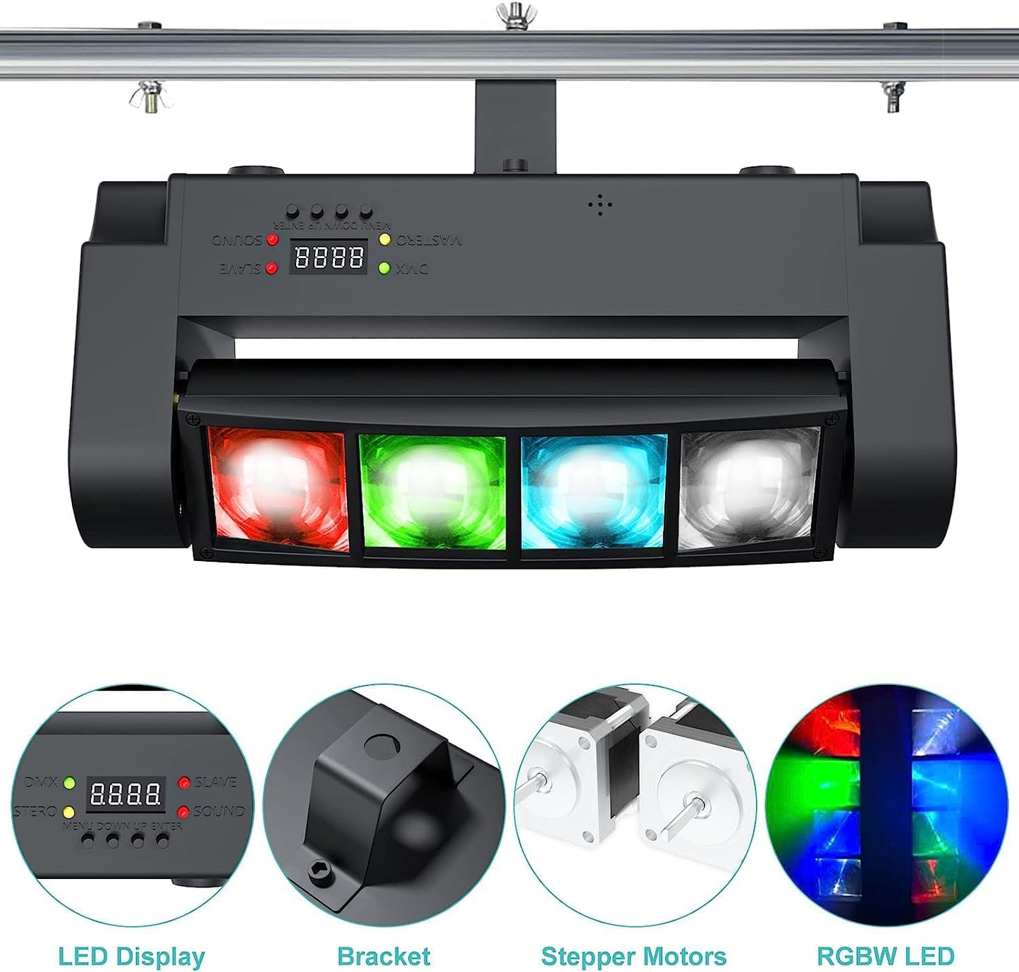 BETOPPER Luces De Discoteca 8 * 3W Cabeza Móvil LED DJ Luces Escenario Luz Discoteca DMX Foco Profesional Fiesta Luz RGBW Spider Flash Light Auto Sonido Proyector Para Casa Bar Club Disco LM30A