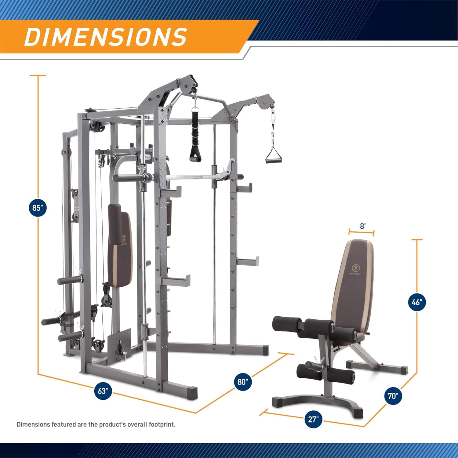 Marcy SM-4008 Smith Machine, Multifuncional, Power Rack Con Cruce De Poleas Y Banco De Musculación