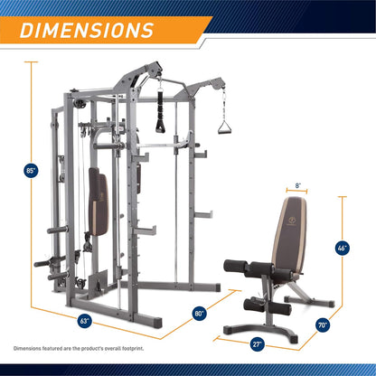 Marcy SM-4008 Smith Machine, Multifuncional, Power Rack Con Cruce De Poleas Y Banco De Musculación