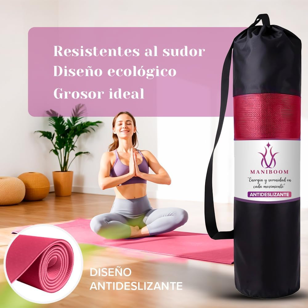 Esterilla Yoga, Pilates, Fitness, Deporte Incluye Bolsa TRANSPORTABLE - Colchoneta Gimnasia ANTIDESLIZANTE Para Ejercicio - Mat Gym Gruesa - Tapete Gimnasio