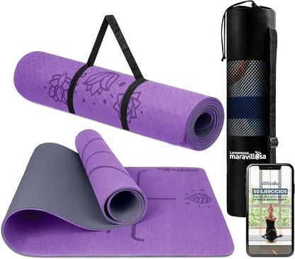 LA MENTE ES MARAVILLOSA - Esterilla De Yoga, Pilates Y Fitness【E-Book, Bolsa Y Correa De Hombro】Colchoneta Antideslizante TPE Para Deportes, Gimnasio En Casa | 183X61 Cm