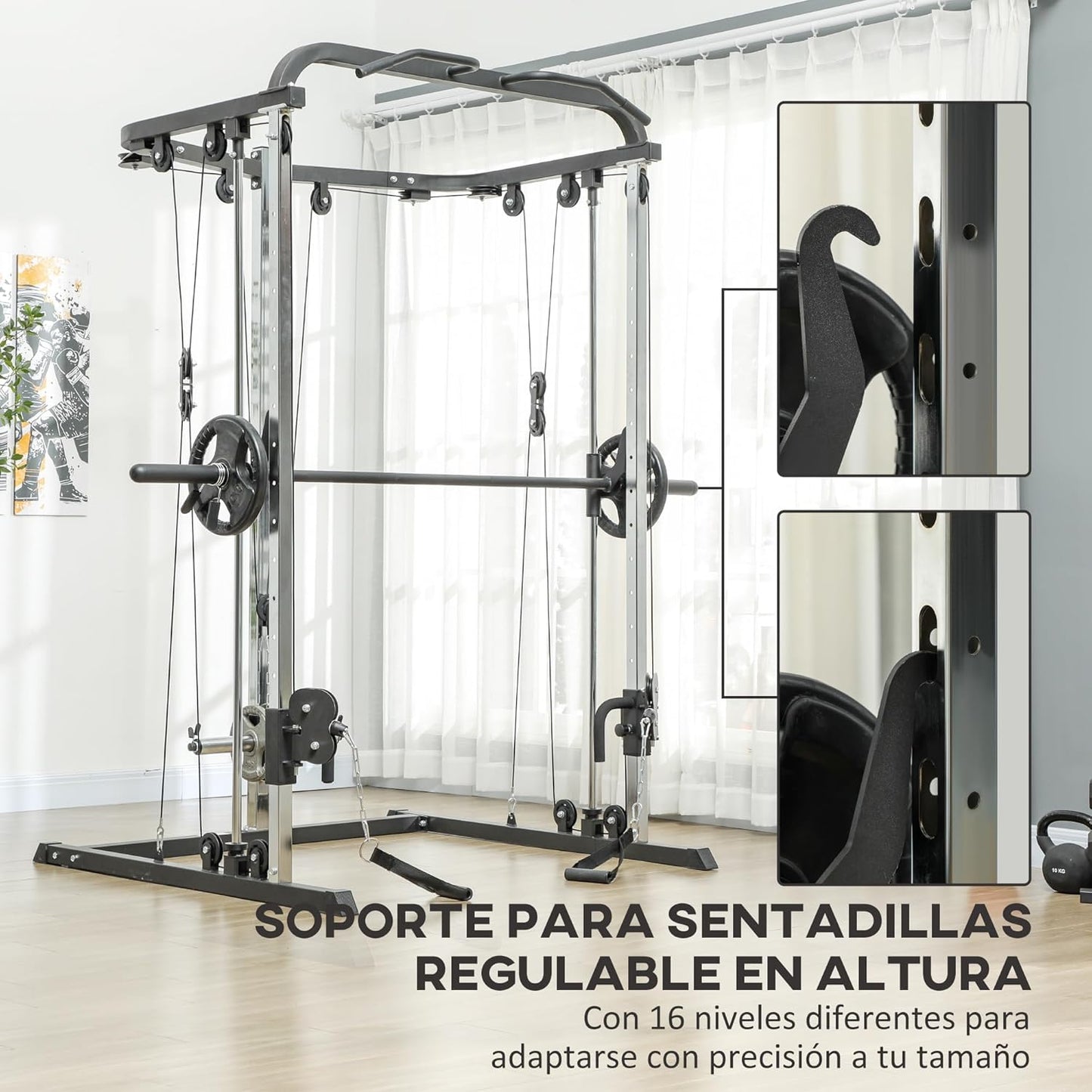 SPORTNOW Smith Machine Multiestación De Musculación Máquina Multifunción De Musculación Con Soporte Para Sentadillas Y Barra Para Pesas Para Entrenamiento Fitness En Hogar Negro