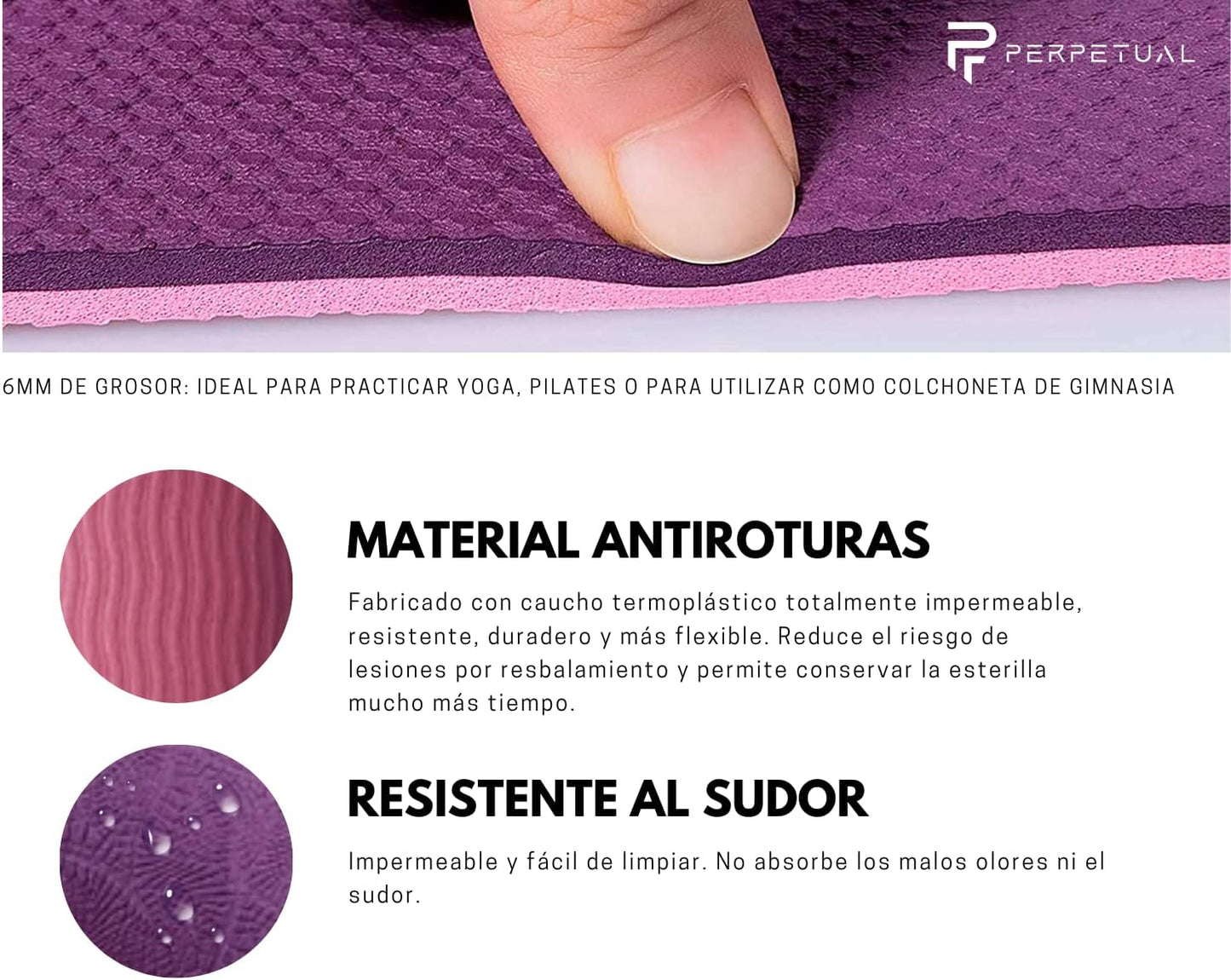 PERPETUAL® Esterilla De Yoga Y Pilates De 6Mm TPE - Mat Antideslizante - Con Correa Y Bolsa De Transporte - Colchoneta Gruesa Y Plegable - Hombre/Mujer - Fitness En Casa