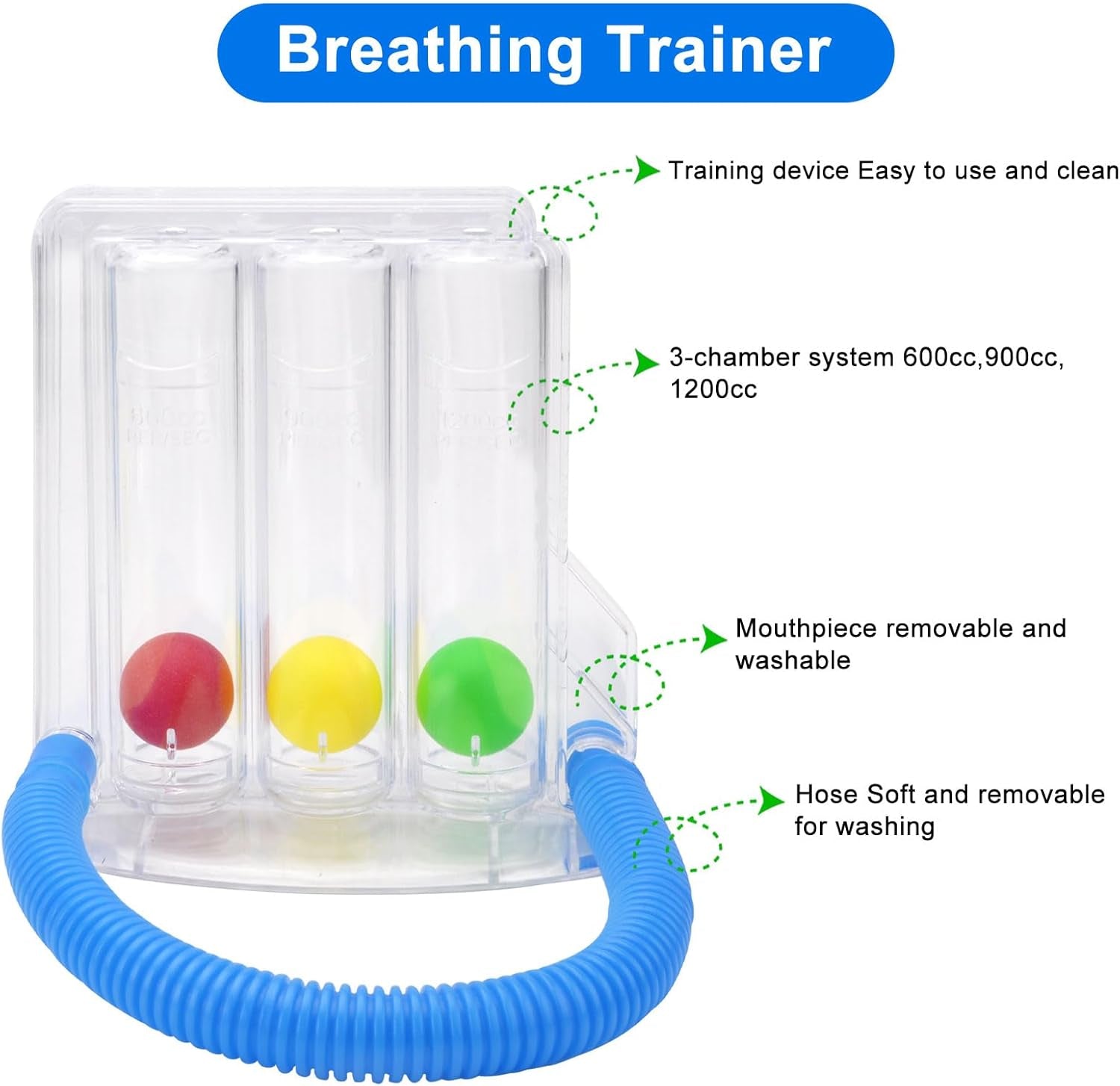 Sistema De Entrenamiento De Respiración De 3 Cámaras, Dispositivo De Ejercicio Respiratorio Para Función Pulmonar Y Terapia Del Habla, Entrenador De Respiración Para Terapia Del Habla