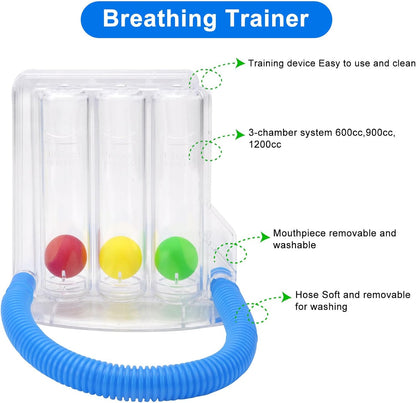 Sistema De Entrenamiento De Respiración De 3 Cámaras, Dispositivo De Ejercicio Respiratorio Para Función Pulmonar Y Terapia Del Habla, Entrenador De Respiración Para Terapia Del Habla