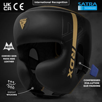 RDX Cascos Boxeo Helmet MMA Para Entrenamiento Y Muay Thai, Maya Hide Cuero Kara Head Guard, Ideal Para Grappling, Sparring, Artes Marciales Kickboxing, Karate, BJJ, Taekwondo