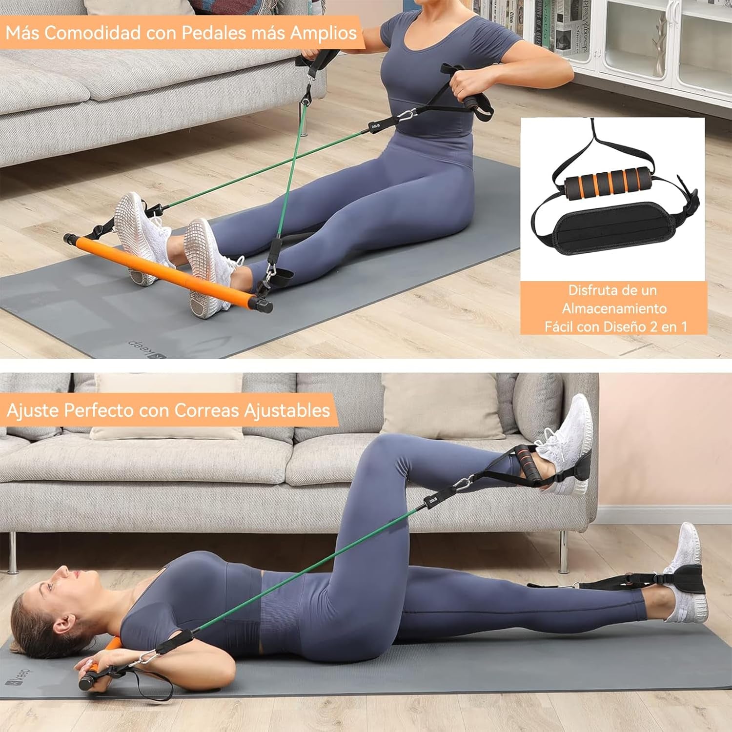 Kit De Barra De Pilates Hommie, Set Mejorado De Valor En Libras Con 6 Bandas De Resistencia (20+40+50 Lbs), Barra De Resistencia Portátil Y Desmontable Para Entrenamiento De Cuerpo Completo En Casa