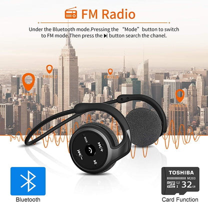 Auriculares Bluetooth Deportivos, Cascos Inalambricos Auriculares Bluetooth Deportivos Con Micrófono, Estéreo, 12 Horas De Juego, Soporte Tarjeta TF Jugar Y Radio FM, Impermeable Sudor, Senderismo