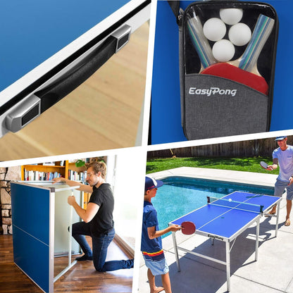 Easypong® | Mesa De Ping Pong Azul | 182X91Cm Fácil De Transportar | Estable | Ideal Para Exterior E Interior | 2 Raquetas + 4 Pelotas | Tenis De Mesa | 100% Diversión | Originalcup