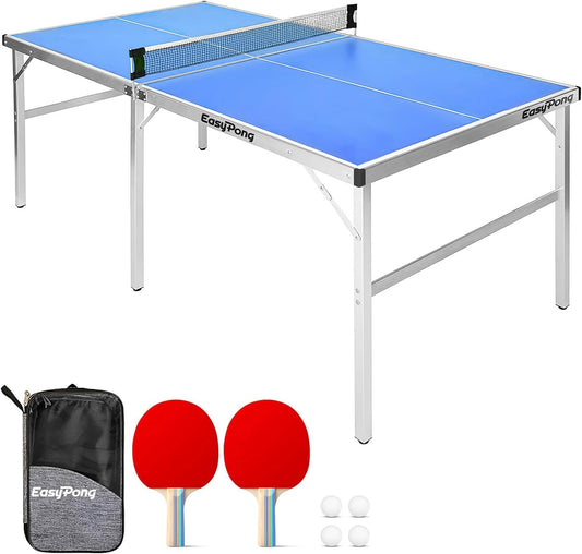 Easypong® | Mesa De Ping Pong Azul | 182X91Cm Fácil De Transportar | Estable | Ideal Para Exterior E Interior | 2 Raquetas + 4 Pelotas | Tenis De Mesa | 100% Diversión | Originalcup