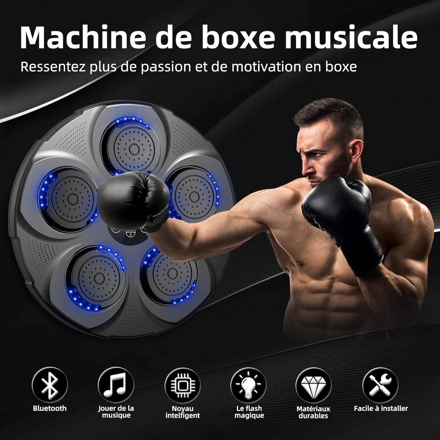 Máquina De Boxeo Musical, Máquina De Boxeo Electrónica Portátil Con Soporte De Pared Y Bluetooth Para Adultos Y Niños, Con Guantes De Boxeo, Ideal Para El Hogar, La Oficina Y Los Gimnasio