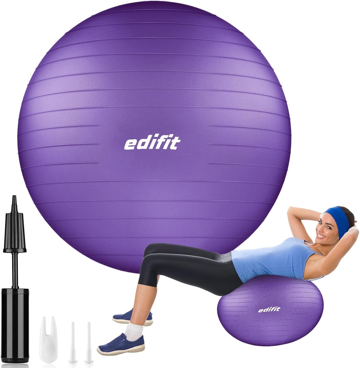 Edifit, Pelota De Pilates, 55,65 Y 75, Ejercicio En Casa, Incluye Hinchador, Fitball, Embarazadas, Accesorios Yoga, Gimnasio, Varios Tamaños