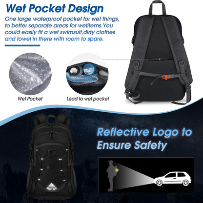 Mochila De Senderismo De 40L Mochila Plegable Ultraligera Mochila De Viaje Mochilas De Marcha Para Hombre Mujer Para Camping Viajes Excursiones Acampadas Montaña Al Aire Libre, Negra