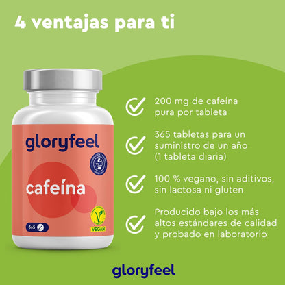 Cafeína Anhidra Pura - 365 Tabletas Para 1 Año - 200Mg Por Tableta - Estimulante Natural En Altas Dosis De Rápido Efecto - Estado De Alerta Y Energía - Probado En Laboratorio Y Vegano