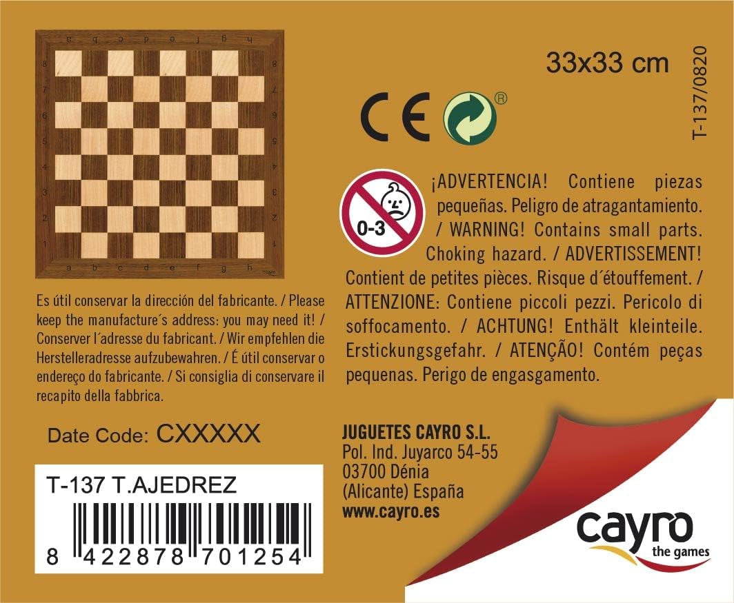 Cayro - Tablero De Ajedrez Profesional De Madera - Blanco Y Marrón - Diseño Elegante - Resistente Y Duradero Hecho a Mano - Juegos De Mesa