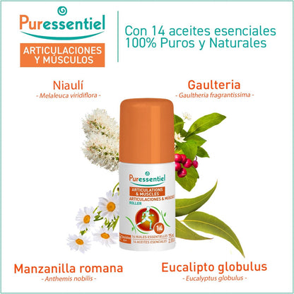 Puressentiel - Articulaciones Y Músculos - Roller Con 14 Aceites Esenciales - 99,9% De Origen Natural - Ideal Para Aliviar Los Dolores Crónicos - Rodillas, Espalda Y Piernas Del Deportista - 75 Ml