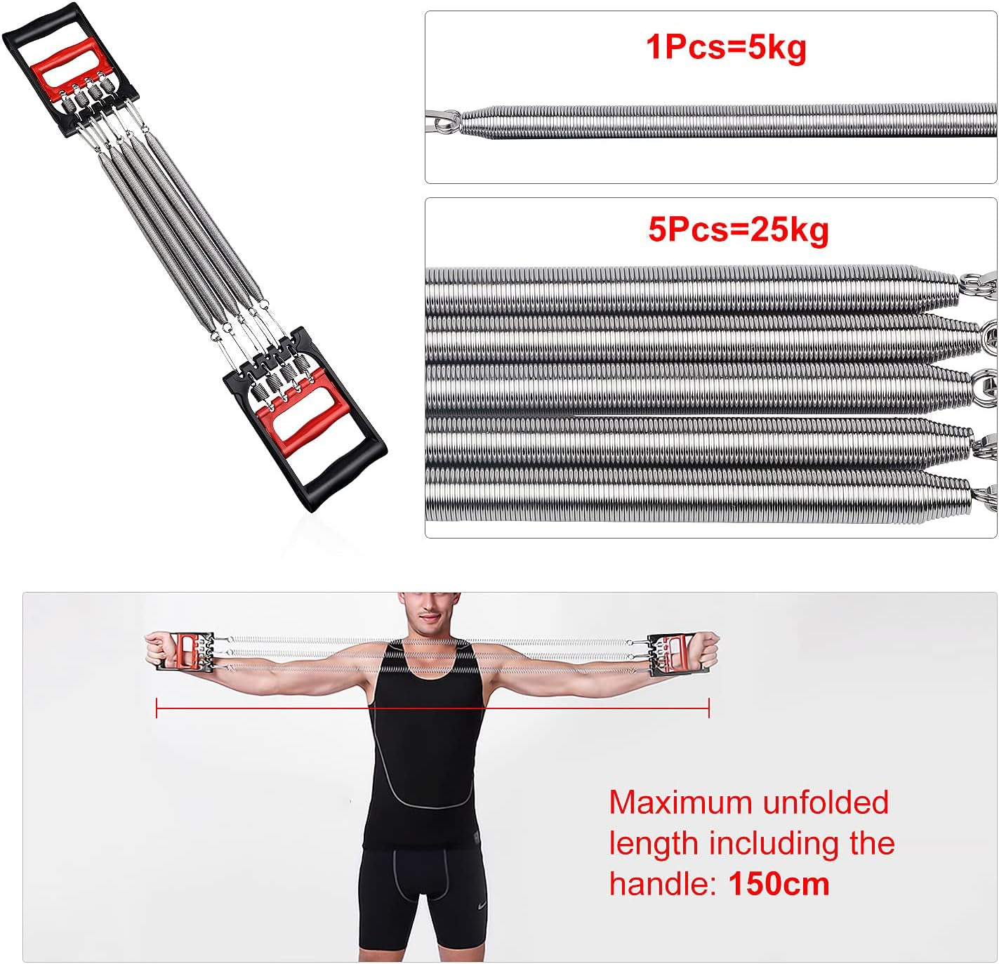 DBREAKS Extensores De Pecho Para Fitness, Músculo Extensor Ajustable, Ejercitador Tensores Musculacion, Extensor Para Musculació, Con 5 Bandas Removibles De Resistencia, Para Entrenamiento Y Físico