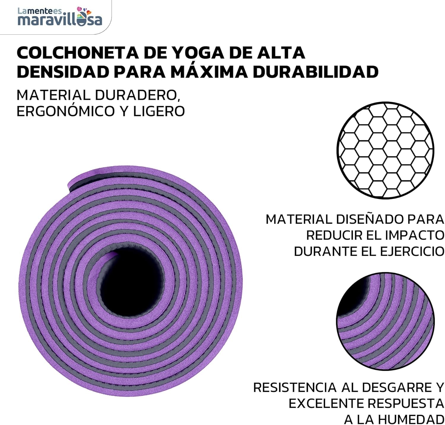 LA MENTE ES MARAVILLOSA - Esterilla De Yoga, Pilates Y Fitness【E-Book, Bolsa Y Correa De Hombro】Colchoneta Antideslizante TPE Para Deportes, Gimnasio En Casa | 183X61 Cm