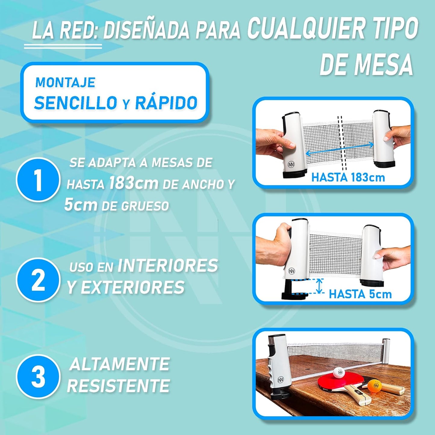 NIRBUN Set Ping Pong Con Red Extensible - Palas Ping Pong Profesional - Pelotas Ping Pong 3 Estrellas - Red Ping Pong Ajustable Mesa - Ping Pong Set Portátil