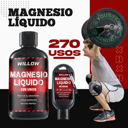 Willow ® Magnesio Líquido 250ML + 50ML | Magnesio Escalada | Tiza Líquida | Agarre Crossfit | Liquid Chalk | Calistenia Gym Halterofilia Padel Manos