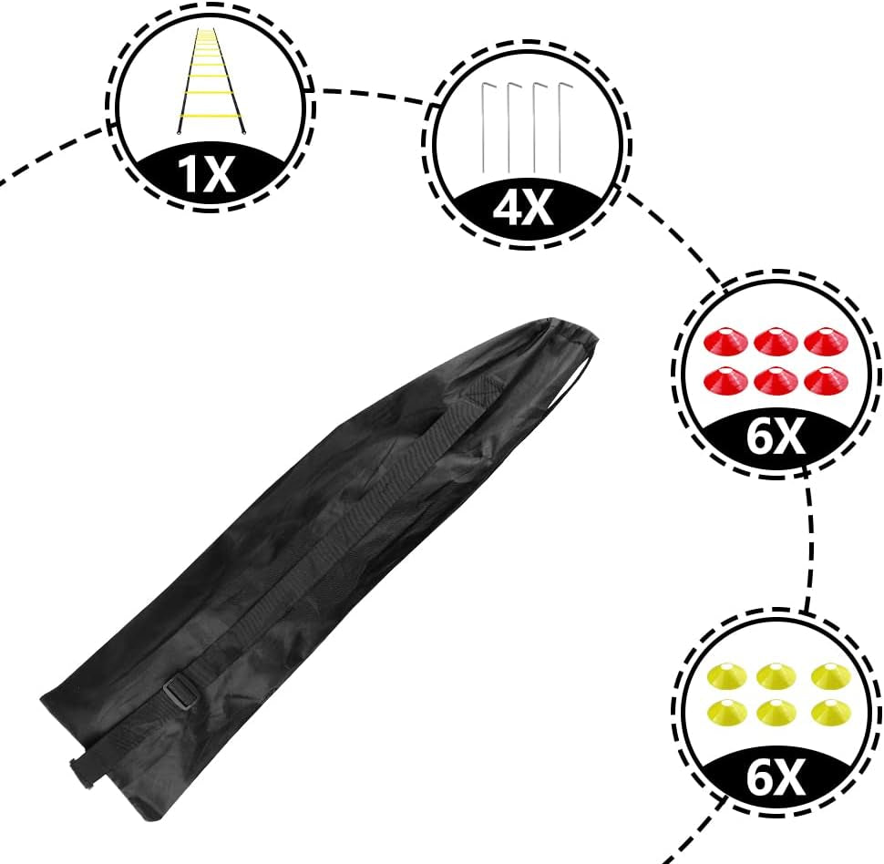 Gvolatee Accesorios De Entrenamiento De Fútbol Escalera De Coordinación Escalera De Entrenamiento, Escaleras De Coordinación Con 12 Conos 4 Postes Juego De Entrenamiento De Fútbol