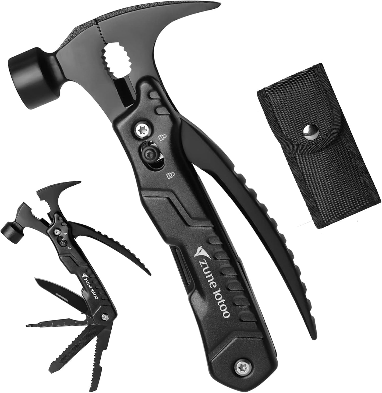 Herramienta Multiusos, 14 En 1 Martillo Multiherramienta Portátil De Acero Inoxidable, Compacta Multitool Con Martillo Alicates Sierra, Regalos Para Hombres Papá Navidad Cumpleaños(Negro)