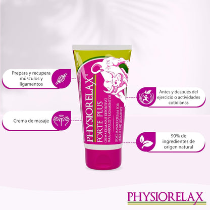 Physiorelax - Forte Plus, Crema De Masaje, Preparación Y Recuperación De Músculos Y Ligamentos, Antes Y Después Del Ejercicio, Uso Personal Y Profesional, Con Árnica E Ingredientes Naturales - 75 Ml